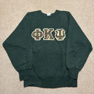 Vtg Champion Reverse Weave Sweatshirt 90s Large Green USA Phi Kappa Psi Greek